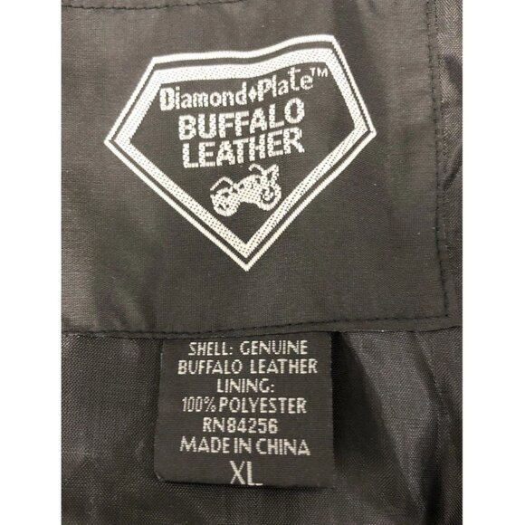 Diamond Plate Black Leather Snap Button Lace Up Side Motorcycle Biker Vest Sz XL - Picture 3 of 4